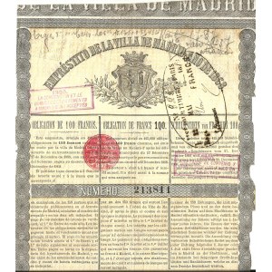 1868 [BOND OF THE CITY OF MADRID] EMPRESTITO DE LA VILLA DE MADRID. 100 FRANCES.