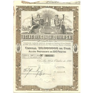 244. 1926 [GUADALQUIVIR RIVER ISLANDS] ISLAS DEL GUADALQUIVIR. 500 PESET.