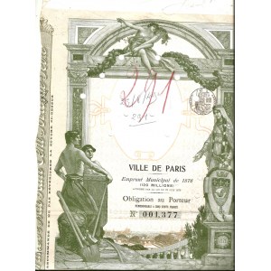 1876-1913. [OBLIGACJA MIASTA PARYŻA] VILLE DE PARIS EMPRUNT MUNICIPAL DE 1876. 500 FRANKÓW.