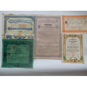 1881-1965. ZBIÓR 5 AKCJI KOLEJOWYCH Z ROSJI, BELGII, FRANCJI, TUNEZJI.