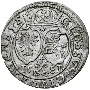 Stefan Batory 1576-1586, Penny 1581, Riga, R. Early type.