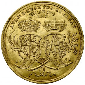 August II Mocny 1697-1733, Medal wikariacki 1711, odbitka wagi 2,5 dukata, Dresden. RRR.