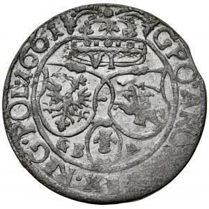 Jan II Kazimierz 1649-1668, Szóstak 1661 GB-A, Lwów. GPO zamiast GRO. RRR.