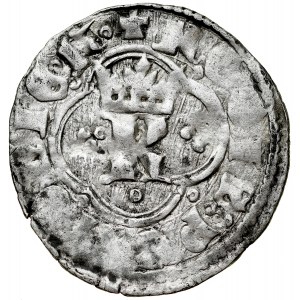 Kazimierz Wielki 1333-1370, Kwartnik ruski, Av.: Litera K w ornamencie, Rv.: Lew.