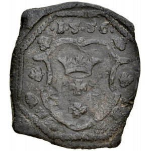 Gdańsk, Żeton 1556, jednostronny, A.: Renesansowy kartusz z herbem miasta Gdańska, nad nim data 1556, po bokach ozdobniki.