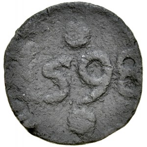 Gdańsk, Żeton 1598, A.: Herb miasta Gdańska, po bokach cyfry 9-8, Rv.: Data 1598 oraz ozdobniki.