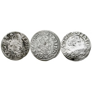 Silesia, Duchy of Cieszyn, Elisabeth Lucretia 1625-1653, Krajcar 1645, 1648, 1649 H-L, Skoczow. 3 pieces.
