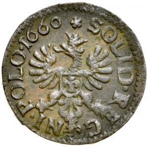 Jan II Kazimierz 1649-1668, Szeląg 1660 TLB, Kraków. Ślepowron w prawo i bez TLB.