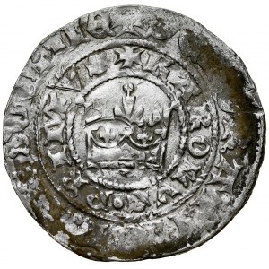 Czechy, Karol I 1346-1378, Grosz praski, Av.: Korona królewska, Rv.: Lew czeski.