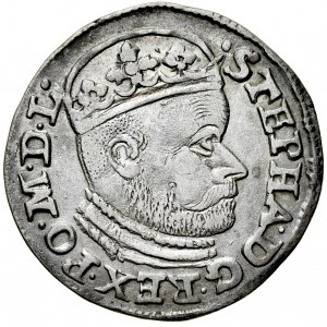 Stefan Batory 1576-1586, Trojak 1585 I-D / no letters, Olkusz. RR.