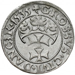 Sigismund I the Old 1506-1548, Grosz 1535, Gdansk. RR, uncommon punctuation marks on the reverse in the form of leaves.