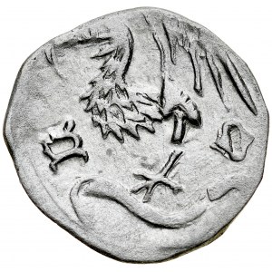 Silesia, Conrad VIII the Younger, 1444-1447, Halerz 15th century, Av: Eagle of John the Evangelist, Rv: Silesian Eagle on shield, Olesnica.