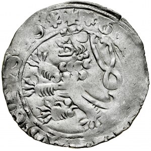 Czechy, Jan Luksemburski 1310-1346, Grosz praski, Av.: Korona królewska, Rv.: Lew czeski.