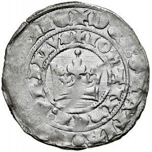 Czechy, Jan Luksemburski 1310-1346, Grosz praski, Av.: Korona królewska, Rv.: Lew czeski.