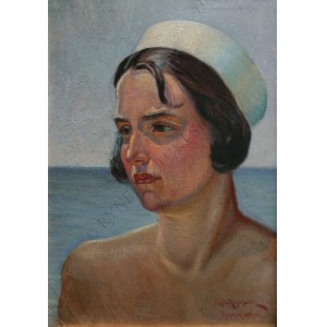 Adam Kratochwila (1879-1955), Portret kobiety na tle morza w Raguzie (1929)