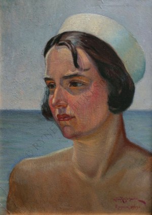 Adam Kratochwila (1879-1955), Portret kobiety na tle morza w Raguzie (1929)
