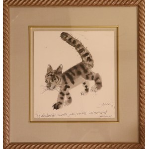 Jozef Wilkoń (b.1930), Rooftop Cat sketch for illustration Cat King