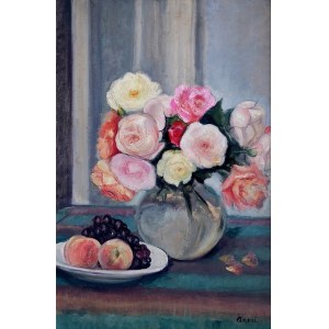 Irena WEISS-ANERI, Still Life with Roses and Fruit.