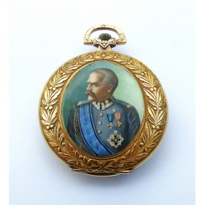 OROLOGIO DA TASCA IN ORO CON RITRATTO IN MINIATURA DI JOZEF PIŁSUDSKI