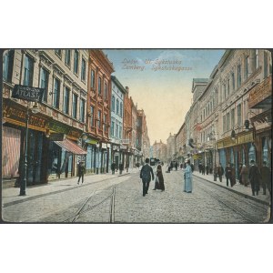 I WŚ Kresy Pocztówka barwna Lwów. Ul. Sykstuska 1916 r.