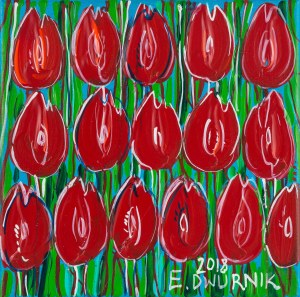 Edward Dwurnik (1943 Radzymin - 2018 Varšava), Červené tulipány, 2018