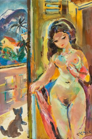 Ludwik Klimek (1912 Skoczów - 1992 Nice), Nude of a girl with a cat