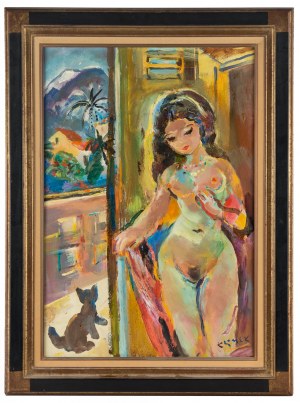 Ludwik Klimek (1912 Skoczów - 1992 Nice), Nude of a girl with a cat