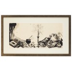 Jan Marcin Szancer (1902 Krakov-1973 Varšava), Ilustrace ke knize Příběh ocelového ježka. - u psacího stolu, 1963
