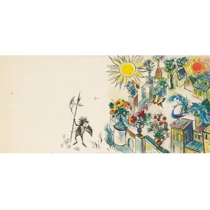 Jan Marcin Szancer (1902 Kraków-1973 Warszawa), Ilustracja do książki Baśni o stalowym jeżu - mury miasteczka, 1963