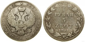 Pologne, 3/4 rouble = 5 zloty, 1841 MW, Varsovie