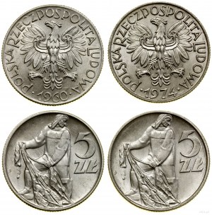 Poľsko, sada: 2 x 5 zlatých, 1960 a 1974, Varšava