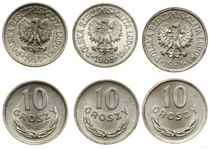 Poland, set of 3 x 10 pennies, 1967, 1968, 1981, Warsaw