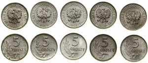 Polska, zestaw 5 x 5 groszy, 1958, 1960, 1962, 1970, 1971, Warszawa