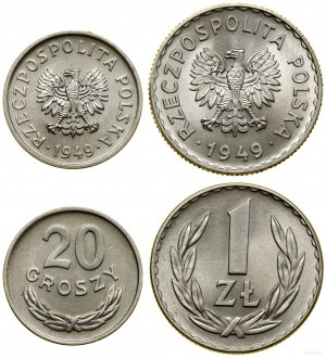 Poľsko, sada: 20 grošov a 1 zlotý, 1949, Varšava