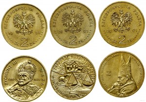 Poland, set of 3 x 2 gold, 1998, 2001, 2001, Warsaw