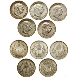 Austria, 5 x 1 crown set, 1912-1916, Vienna
