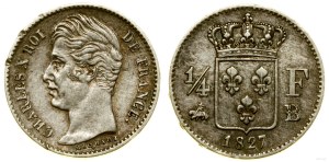 Francie, 1/4 franku, 1827 B, Rouen
