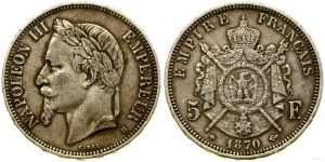 Francia, 5 franchi, 1870 BB, Strasburgo