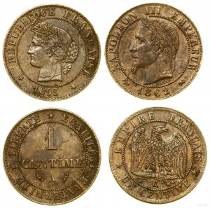 Francja, zestaw: 1 centym 1862 K, 1 centym 1895 A, Bordeaux i Paryż