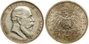 Allemagne, 5 marques posthumes, 1907, Karlsruhe