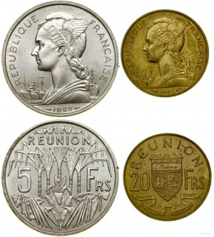 Riunione, lotto di 2 monete, 1955