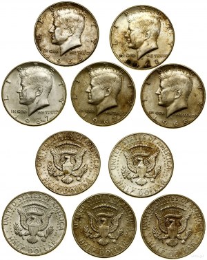 United States of America (USA), 5 x 1/2 dollar set, 2 x 1967 (Philadelphia), 2 x 1968 D (Denve