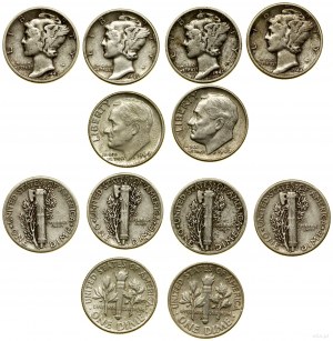 Spojené štáty americké (USA), sada 6 x 10 centov, 1941, 1943, 1944, 1945 (Philadelphia) a