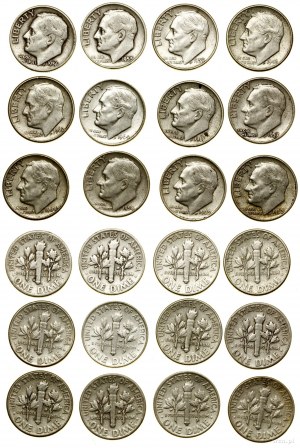 Stany Zjednoczone Ameryki (USA), zestaw 12 x 10 centów, 1946, 1954, 1957, 1959, 1963, 1964 (Fila