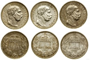 Maďarsko, sada: 3 x 1 koruna, 1 x 1914, 2 x 1915, Kremnica