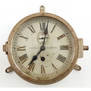ZEGAR OKRĘTOWY, Polska, Warszawa, A. Modro, pocz. XX w., Obudowa metal niklowany, śr. 20 cm