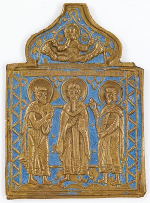 TRAVELING ICCON OF THE THREE Saints, Russland, 19. Jahrhundert.