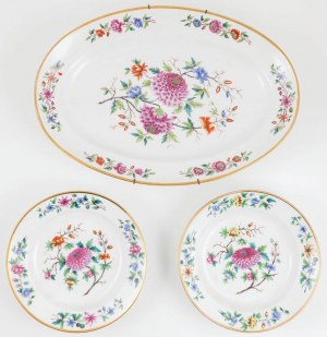 HALF-BOWLER AND TWO TALES WITH ROSE DALIES, Russia, St. Petersburg, Imperial Porcelain Manufactory, years of Nicholas I's reign, circa 1840.