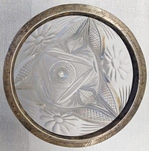 WAZON, Poland, Warsaw, Semia, 1939, Lead glass, polished, silver frame, height 33.5 cm