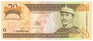 DOMINIKANA - 20 pesos 2003 - autograph by designer Czeslaw Slania